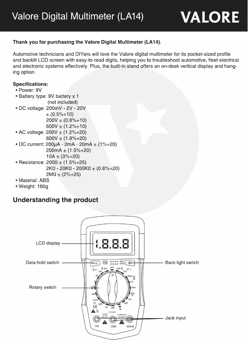 Image de la première page du manuel de l'appareil LA14