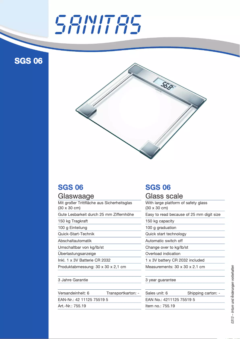 Page n°1 - Fiche technique Sanitas SGS 06