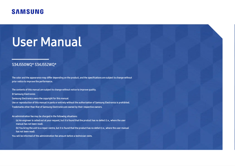 Page 1 de la notice Manuel utilisateur Samsung LS34J550WQRXXU