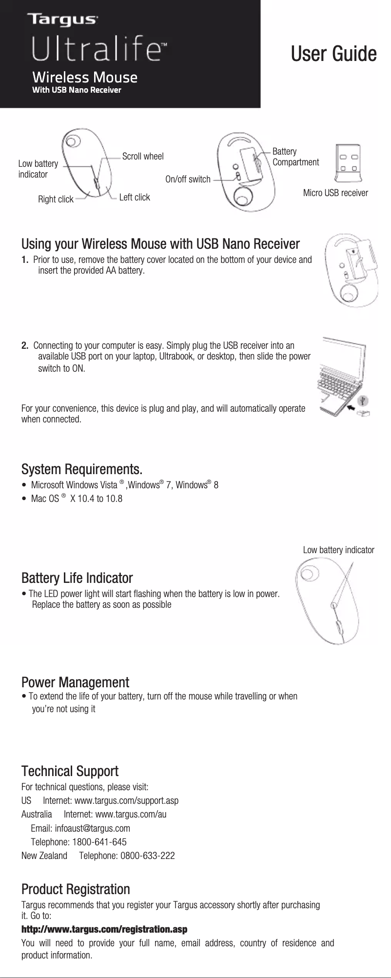 Page n°1 - Manuel utilisateur Targus AMW064US