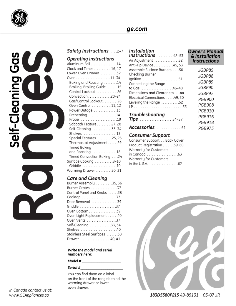 Page n°1 - Guide d'installation GE JGBP88CEKCC