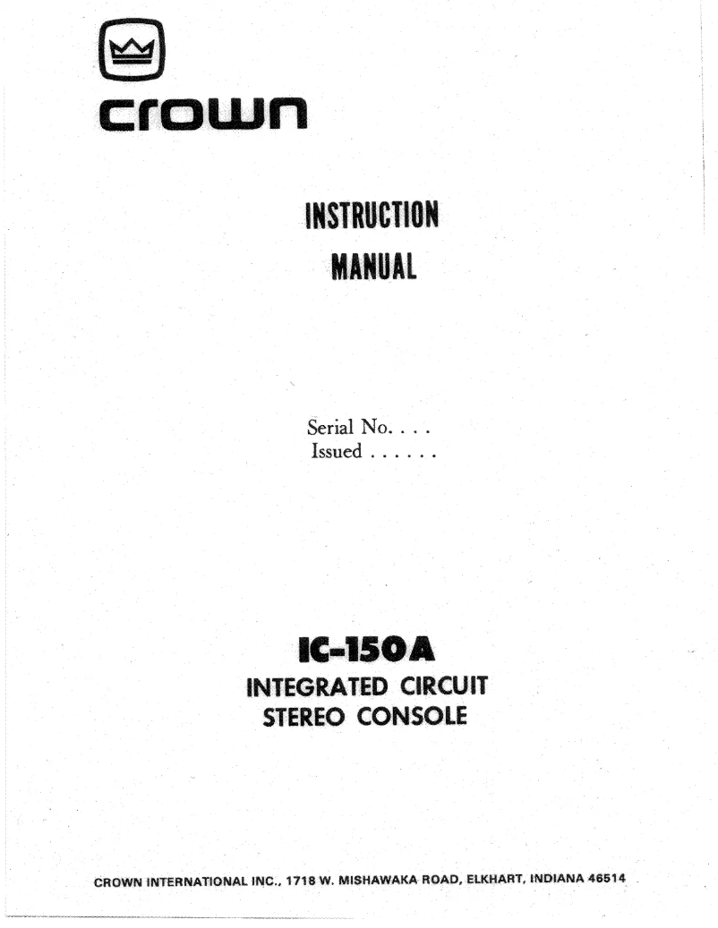 Page 1 de la notice Manuel utilisateur Crown IC-150A
