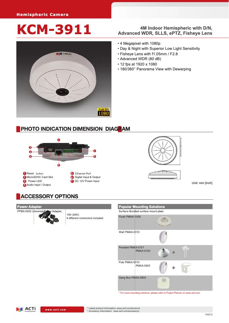 Page n°1 - Fiche technique ACTi KCM-3911