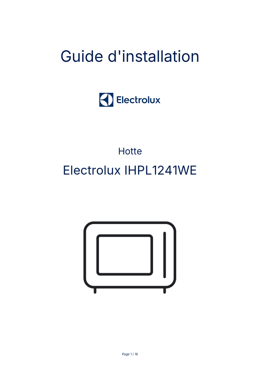 Page n°1 - Guide d'installation Electrolux IHPL1241WE