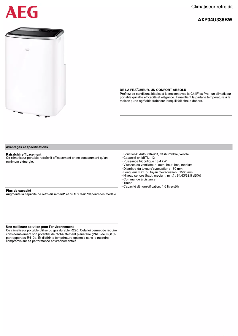 Image de la première page du manuel de l'appareil AXP34U338BW