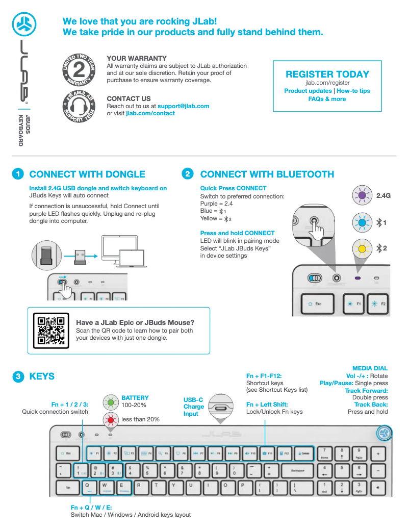 Page n°1 - Manuel utilisateur JLab JBuds Keyboard