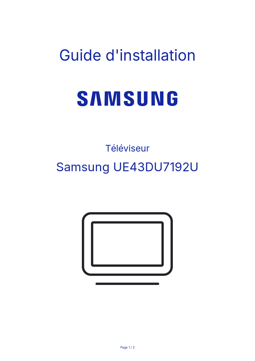 Page n°1 - Guide d'installation Samsung UE43DU7192U