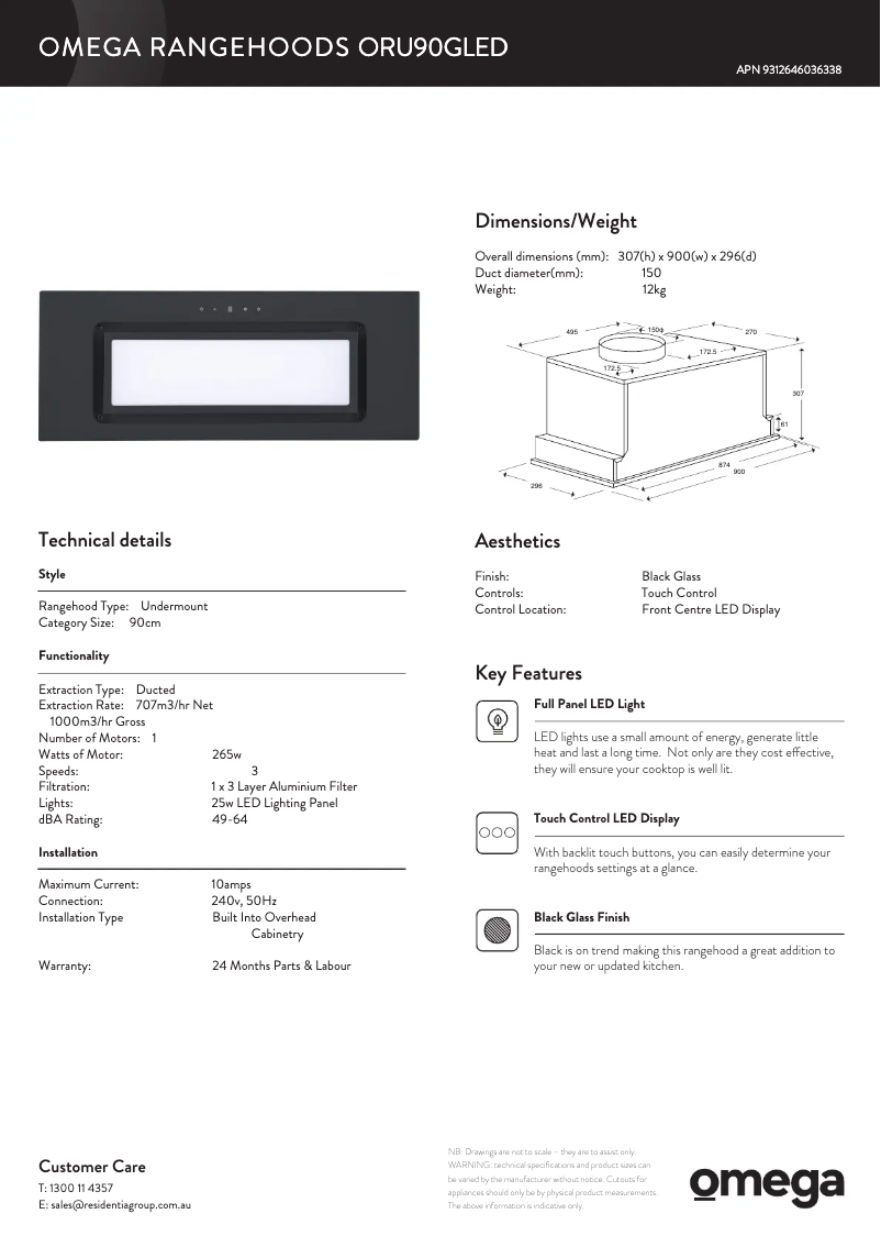 Page n°1 - Fiche technique Omega ORU90GLED