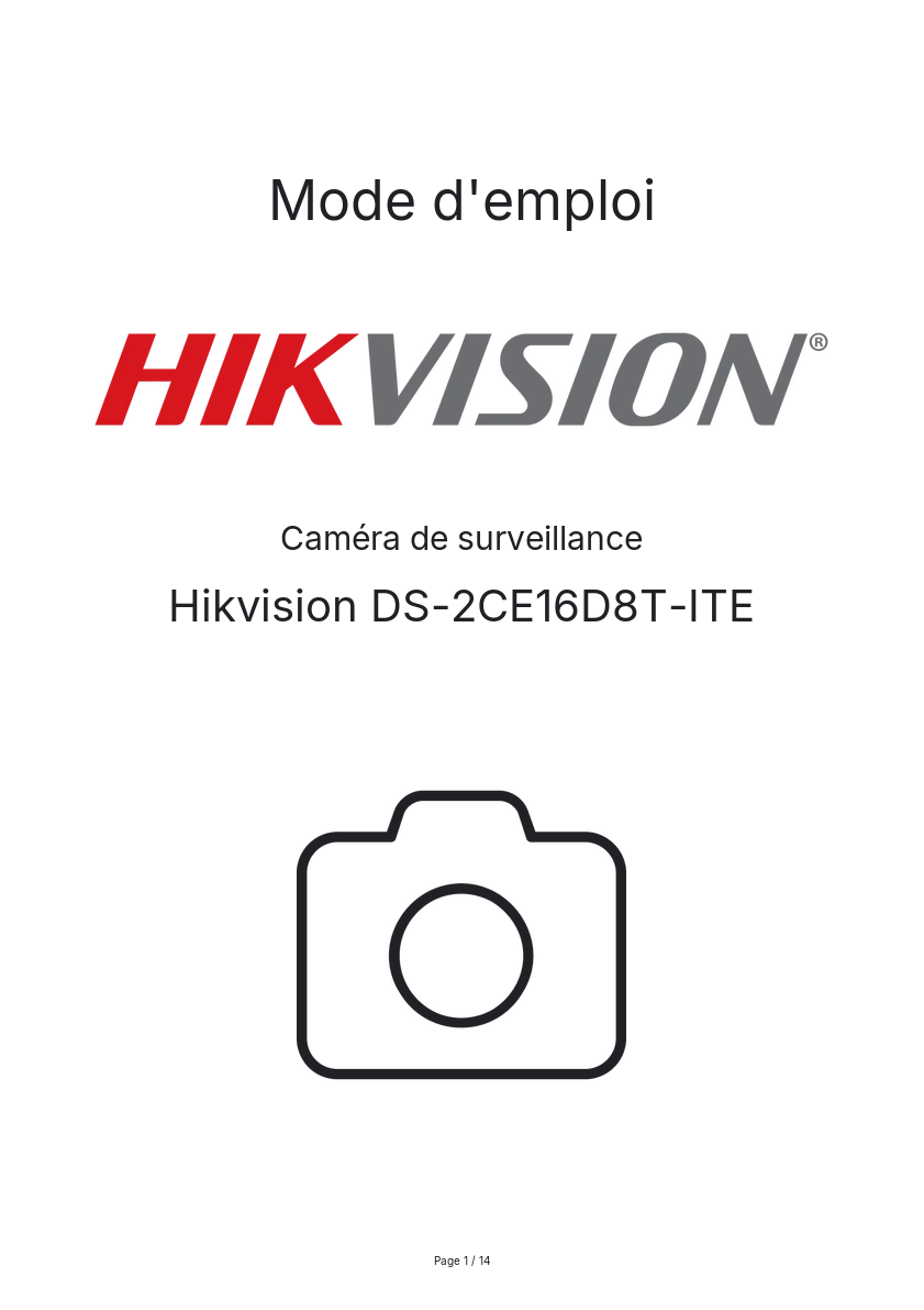 Page n°1 - Mode d'emploi Hikvision DS-2CE16D8T-ITE