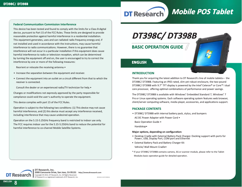 Page n°1 - Manuel utilisateur DT Research DT398B