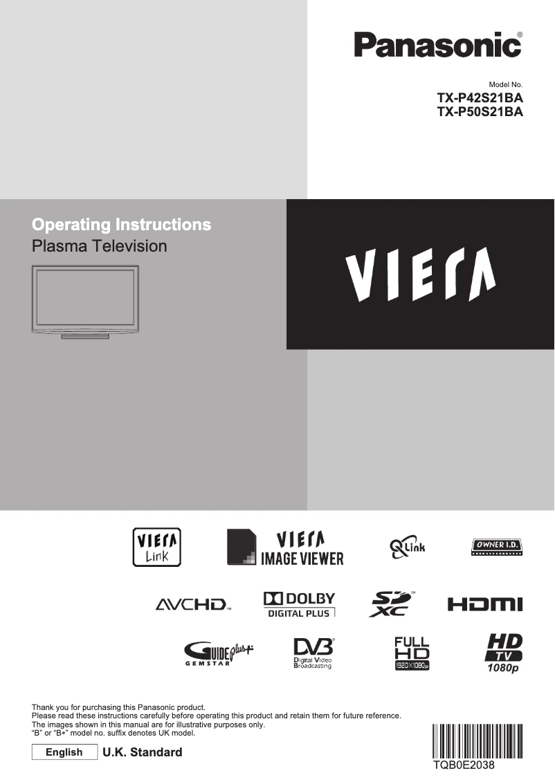 Page 1 de la notice Manuel utilisateur Panasonic Viera TX-P42S21BA