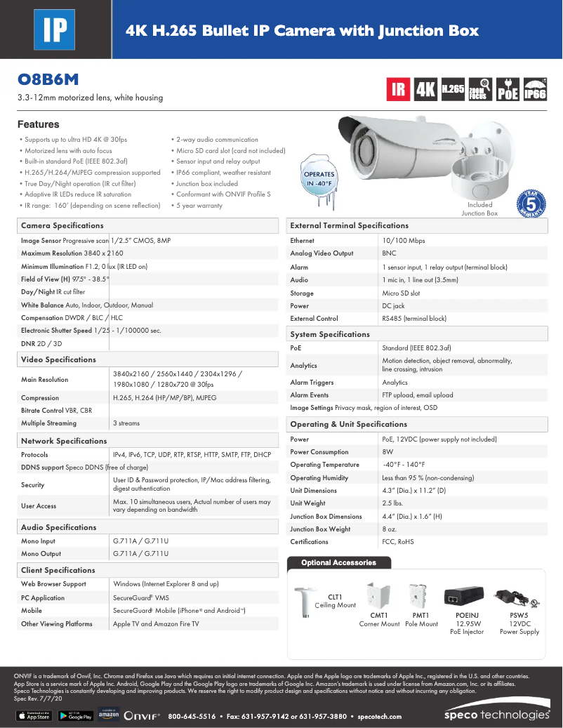 Page 1 de la notice Fiche technique Speco Technologies O8B6M