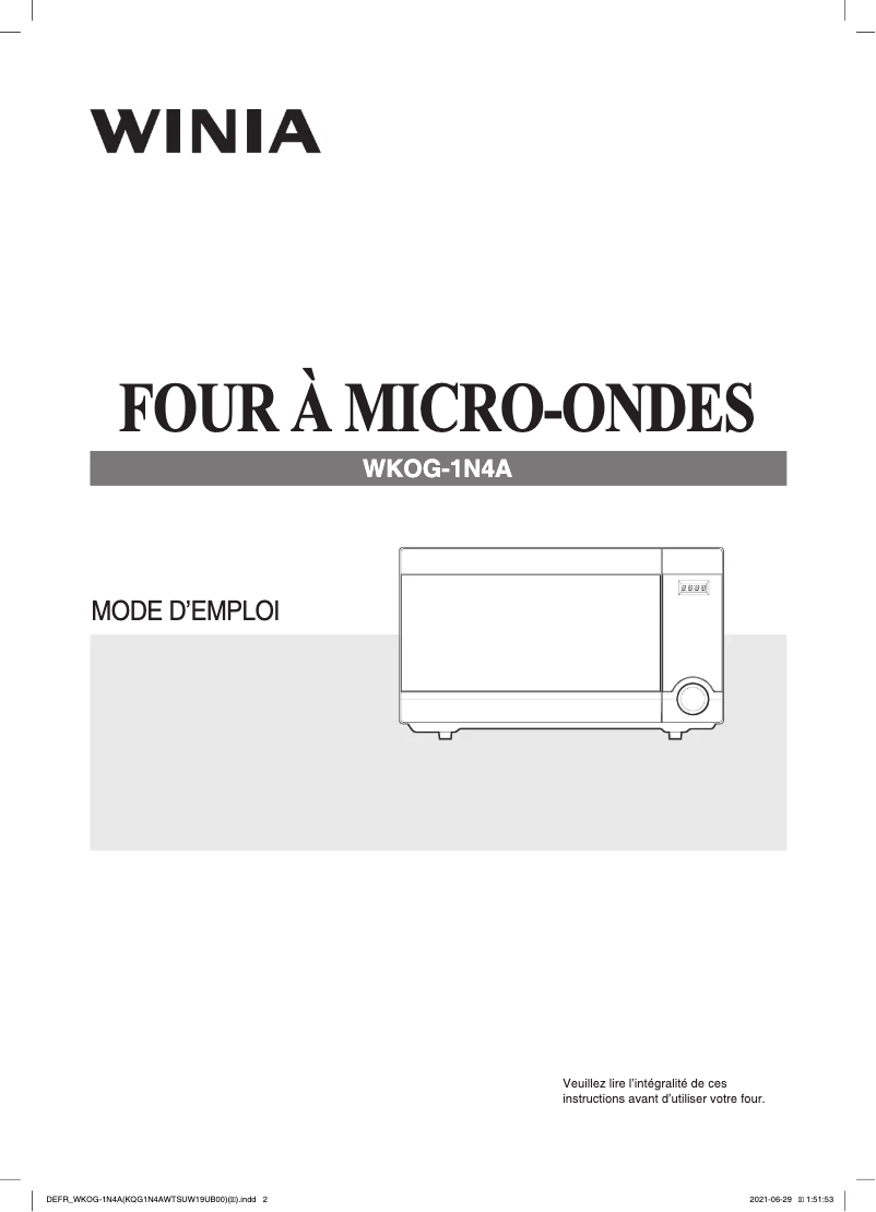 Page 1 de la notice Manuel utilisateur Winia WKOG-1N4A