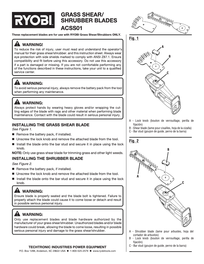 Página 1 del manual Manual de usuario RYOBI ACSS01