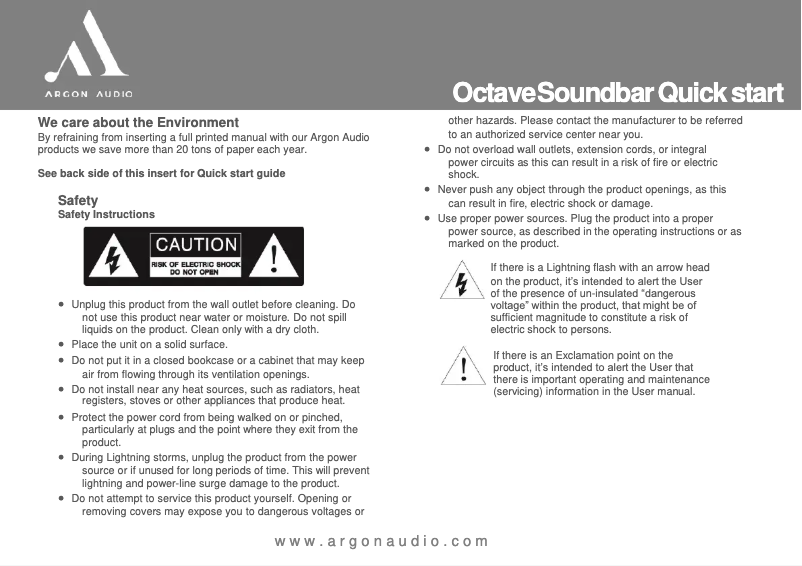 Page n°1 - Manuel utilisateur Argon Octave Soundbar