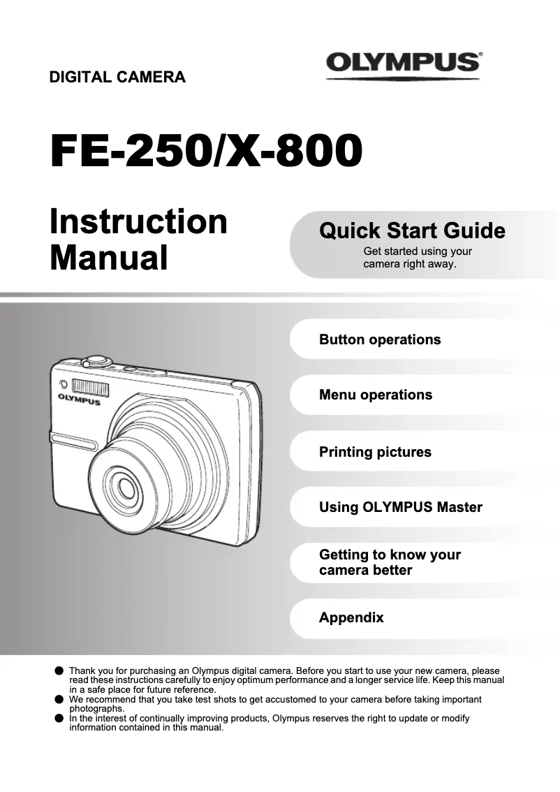 Page n°1 - Manuel utilisateur Olympus X-800