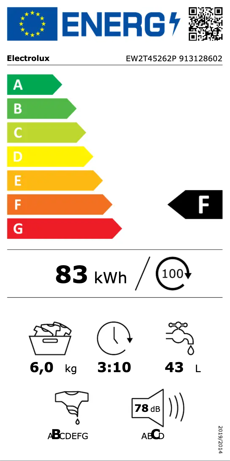 Page n°1 - Label énergétique Electrolux EW2T45262P