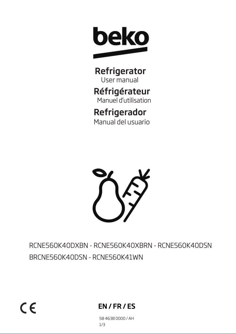 Page 1 de la notice Manuel utilisateur Beko RCNE560K41WN