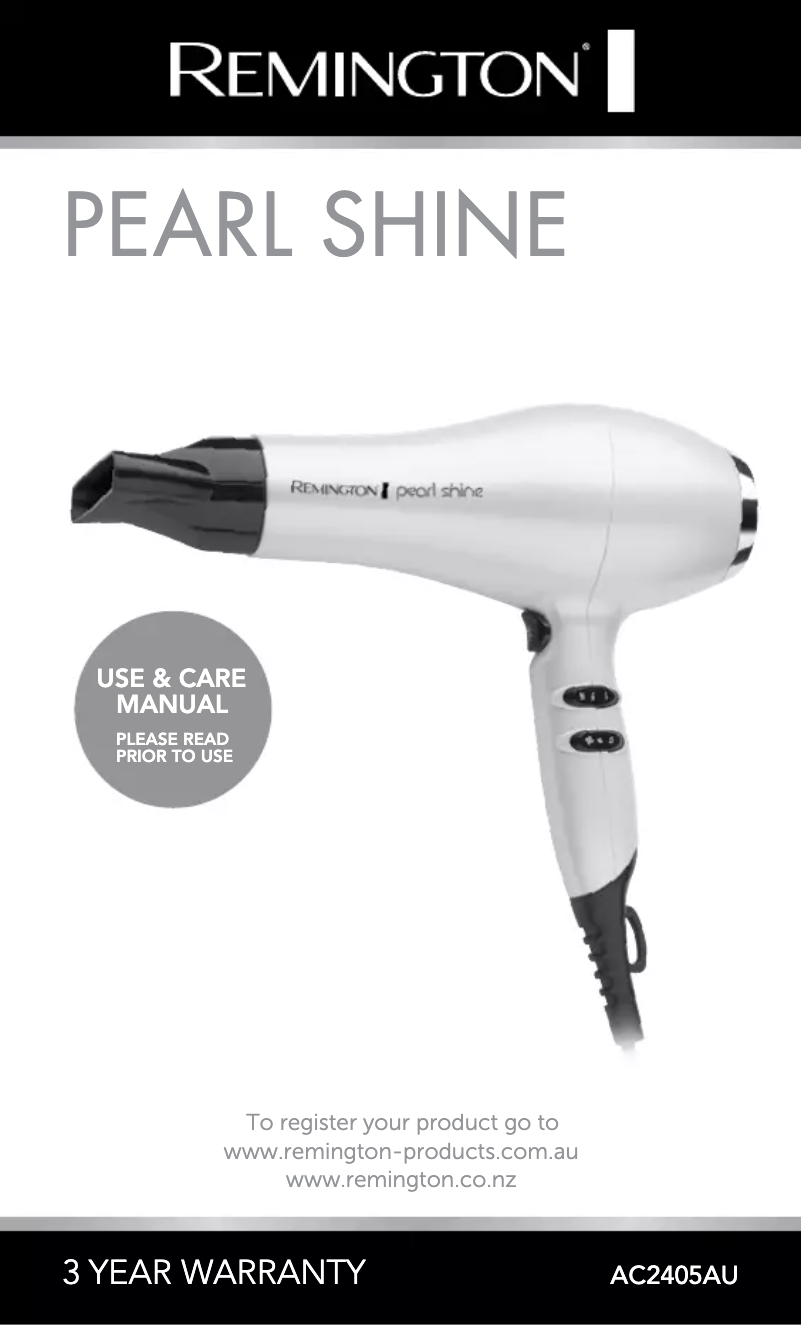 Page n°1 - Manuel utilisateur Remington Pearl Shine AC2405AU