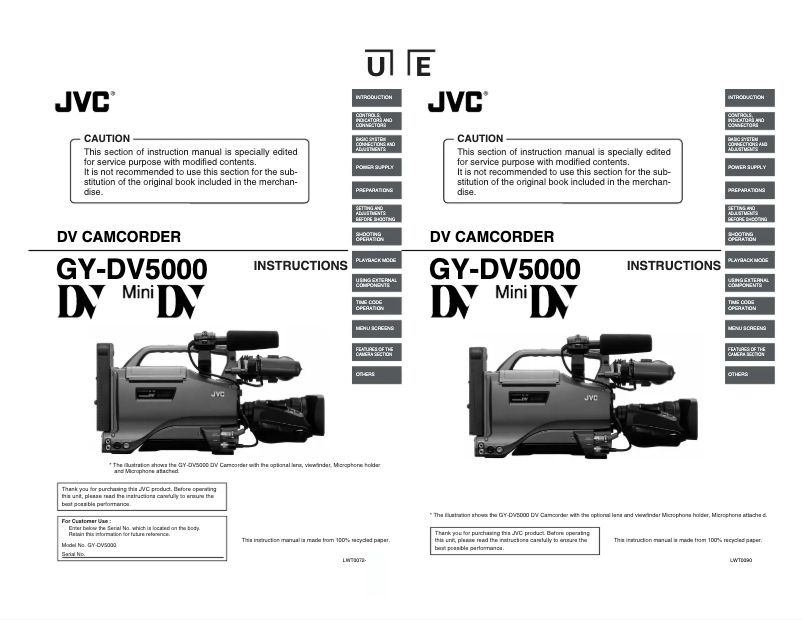 Page 1 de la notice Manuel utilisateur JVC GY-DV5000