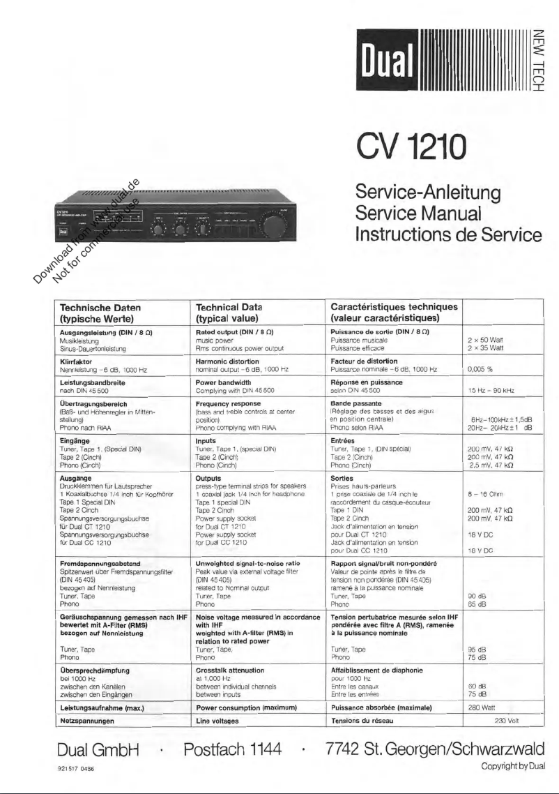 Page n°1 - Manuel utilisateur Dual CV 1210