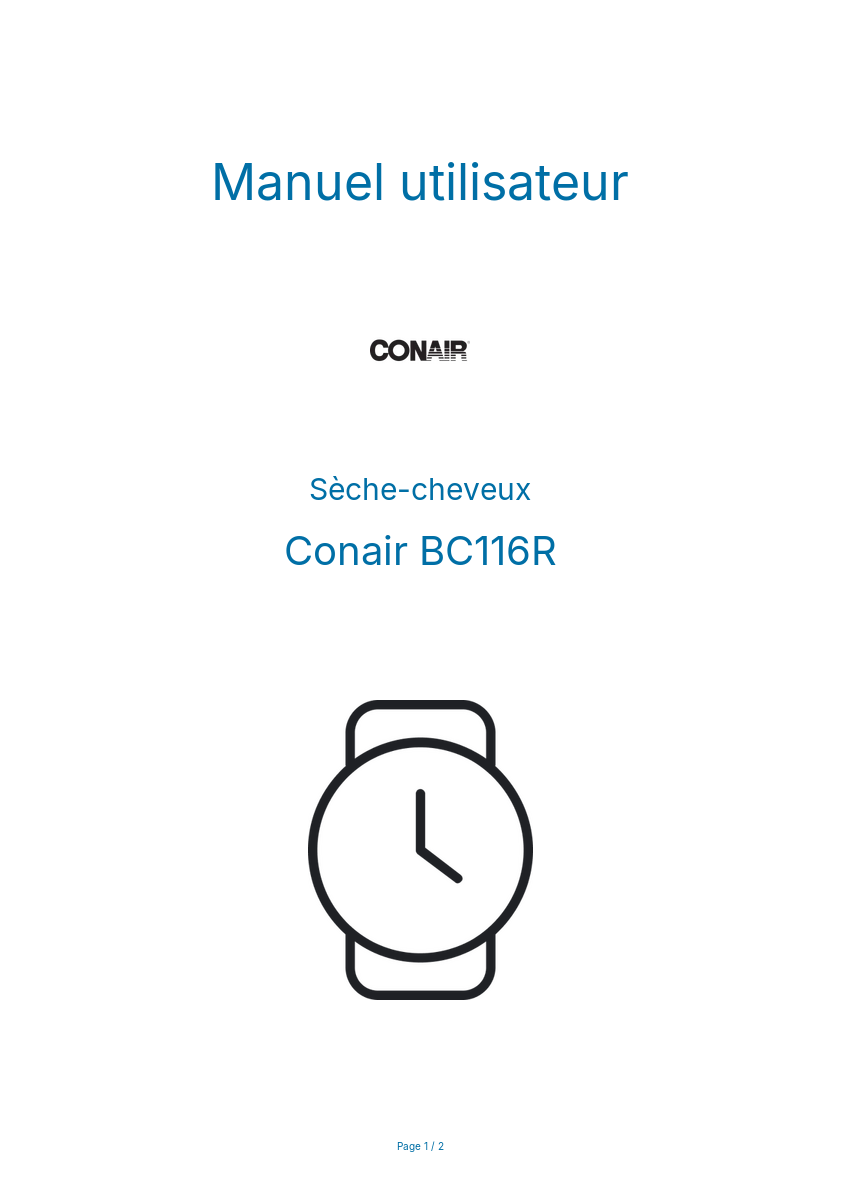 Page n°1 - Manuel utilisateur Conair BC116R