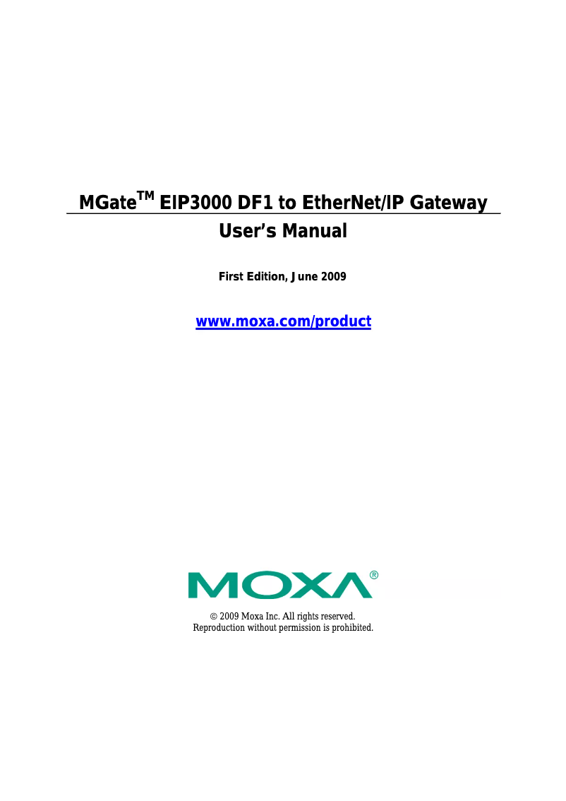 Image de la première page du manuel de l'appareil MGate EIP3170-T