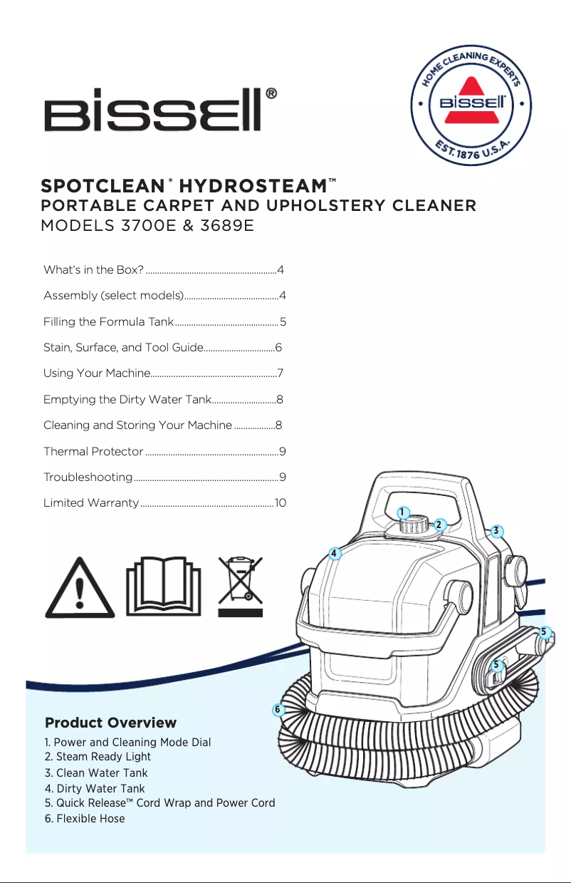 Page 1 de la notice Manuel utilisateur Bissell SpotClean HydroSteam 3700E