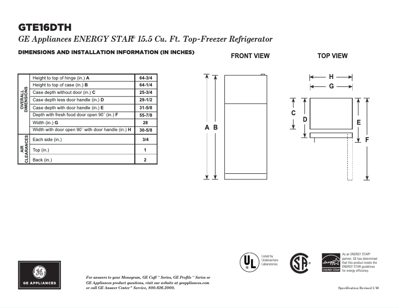 Imagen de la primera página del manual del dispositivo GTE16DTHWW