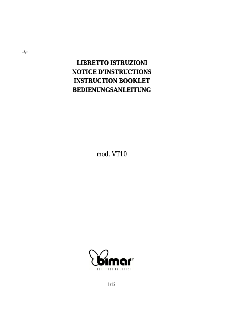 Page 1 de la notice Manuel utilisateur Bimar VT10