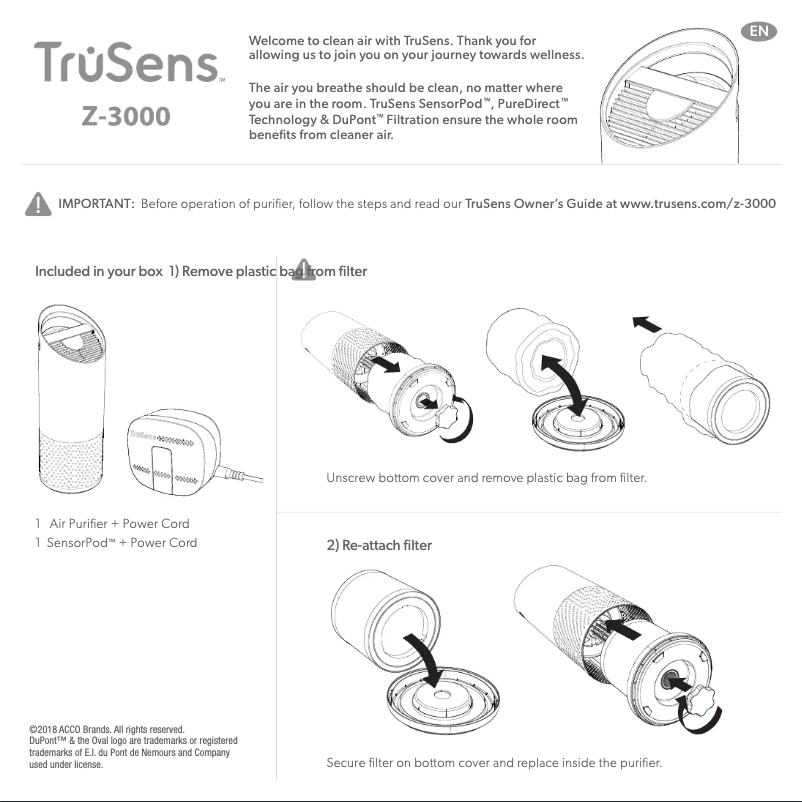 Page 1 of the manual Quick Start Guide TruSens Z-3000