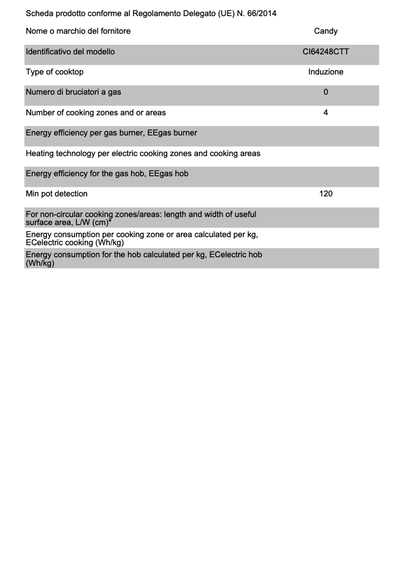 Page 1 de la notice Fiche technique Candy CI64248CTT