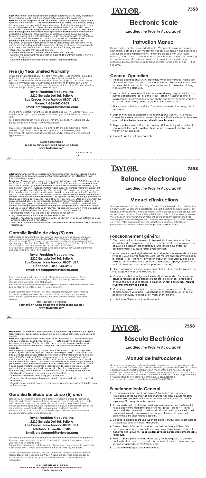 Page 1 de la notice Manuel utilisateur Taylor 7558Z