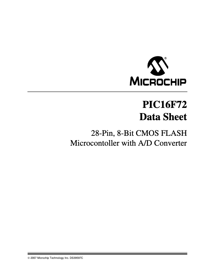 Page 1 de la notice Fiche technique Microchip PIC16F72