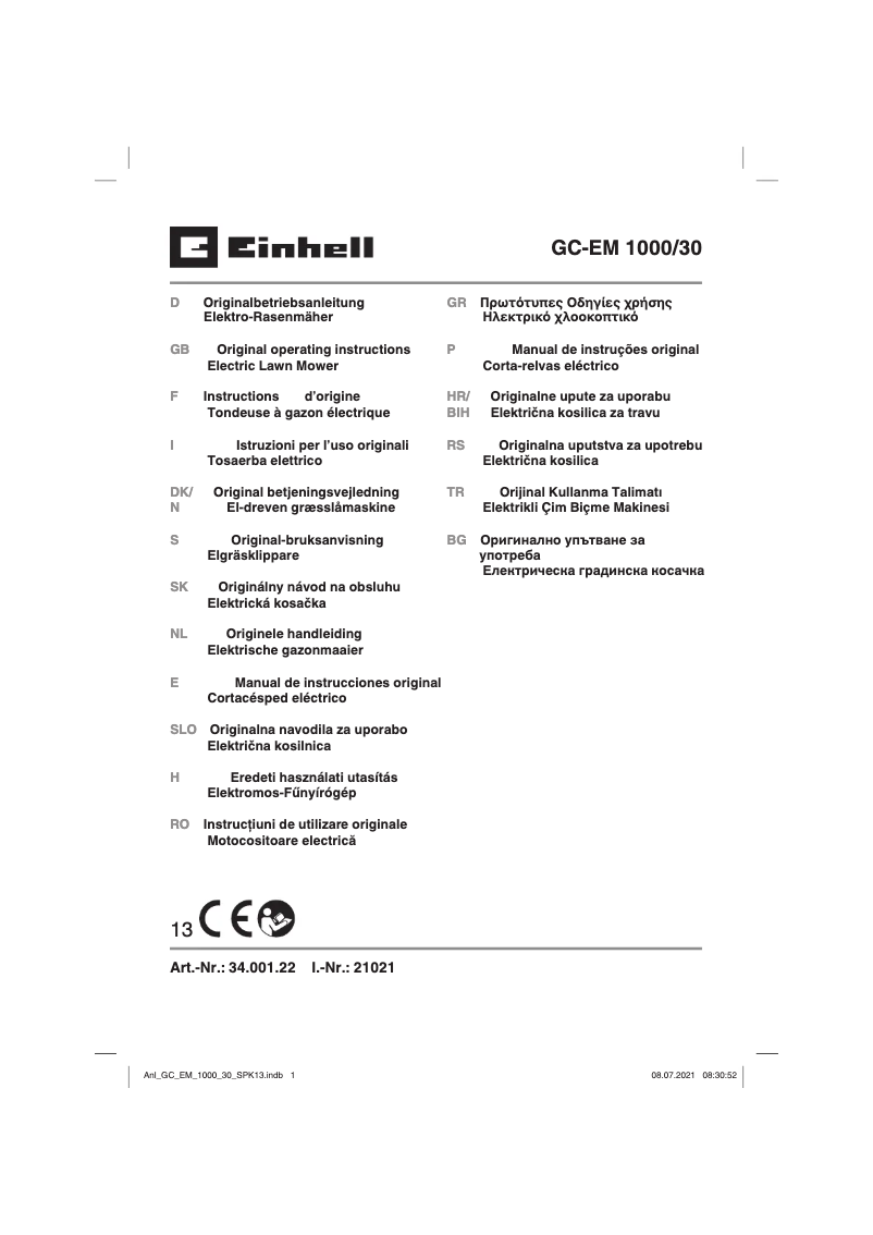 Page n°1 - Manuel utilisateur Einhell GC-EM 1000/30
