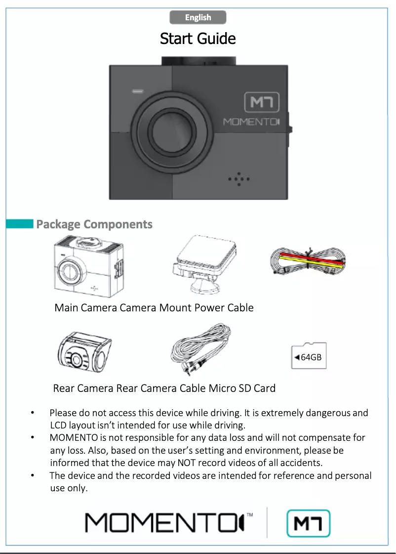 Page n°1 - Guide d'installation Momento M7