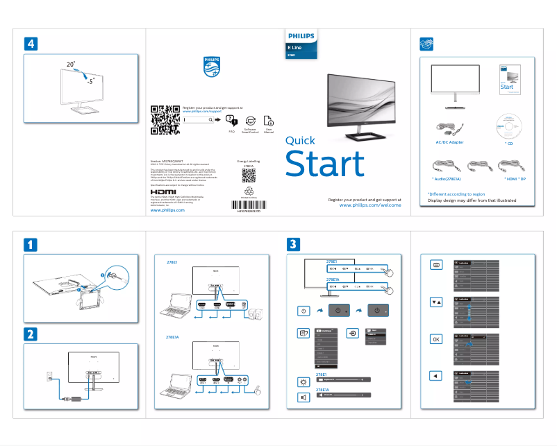Page 1 de la notice Guide de démarrage rapide Philips E Line 278E1A