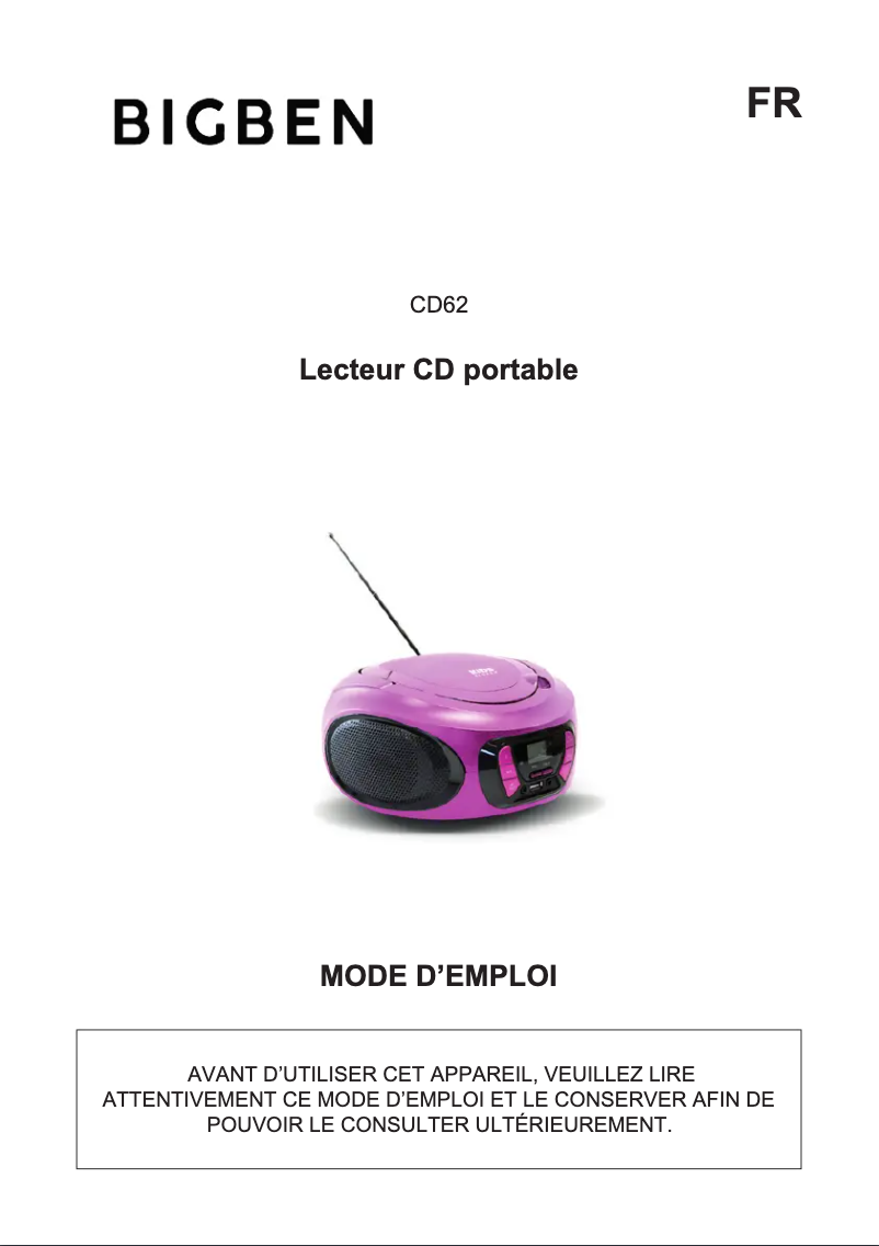 Page 1 de la notice Manuel utilisateur Bigben CD52