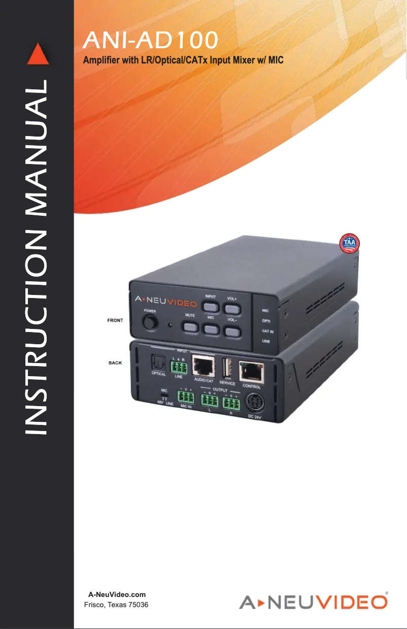 Page n°1 - Manuel utilisateur A-NeuVideo ANI-AD100
