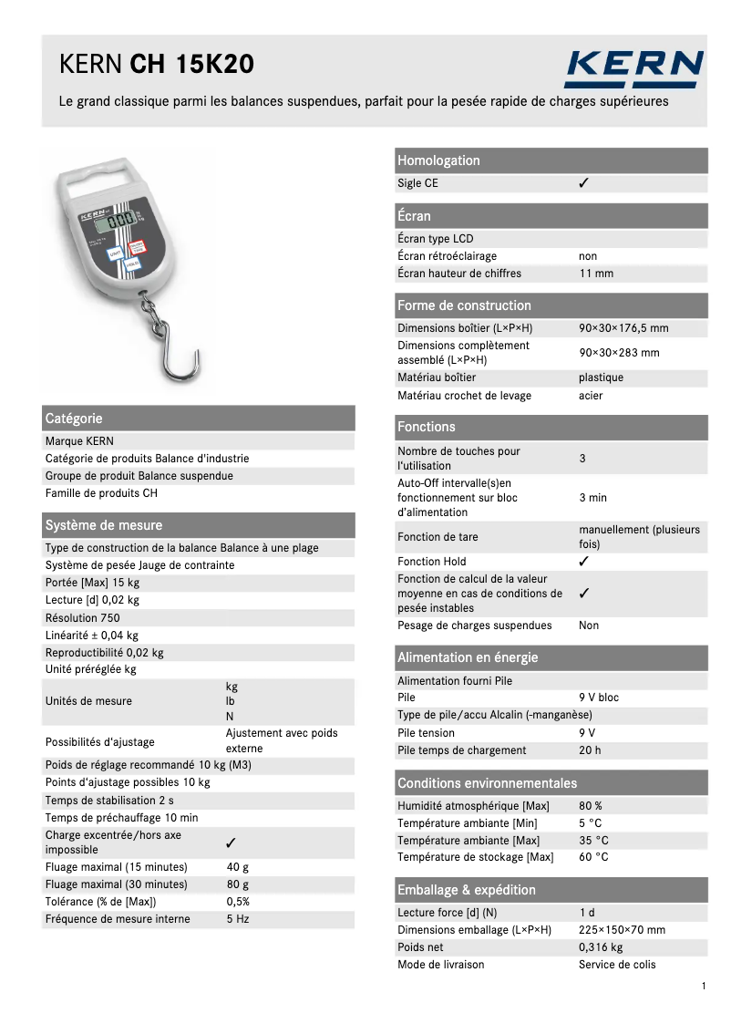 Image de la première page du manuel de l'appareil CH 15K20