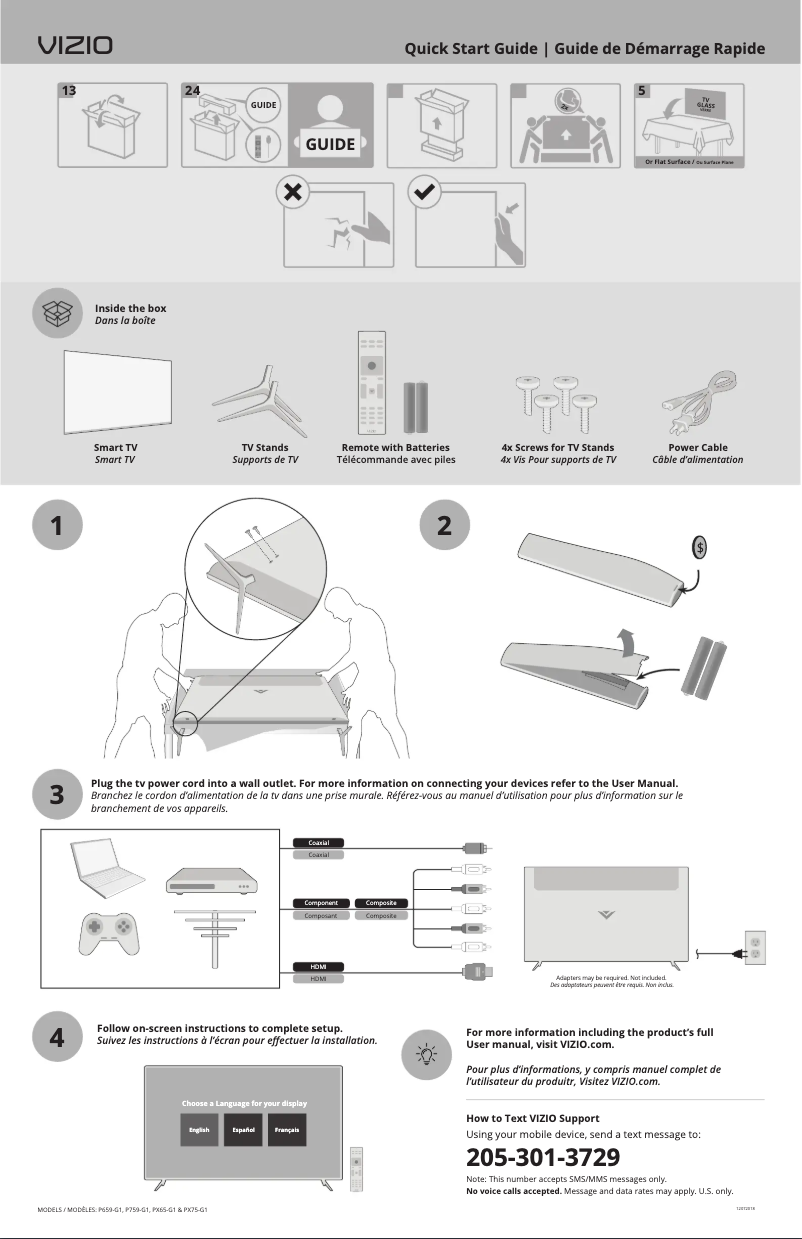 Page 1 de la notice Guide de démarrage rapide VIZIO P759-G1