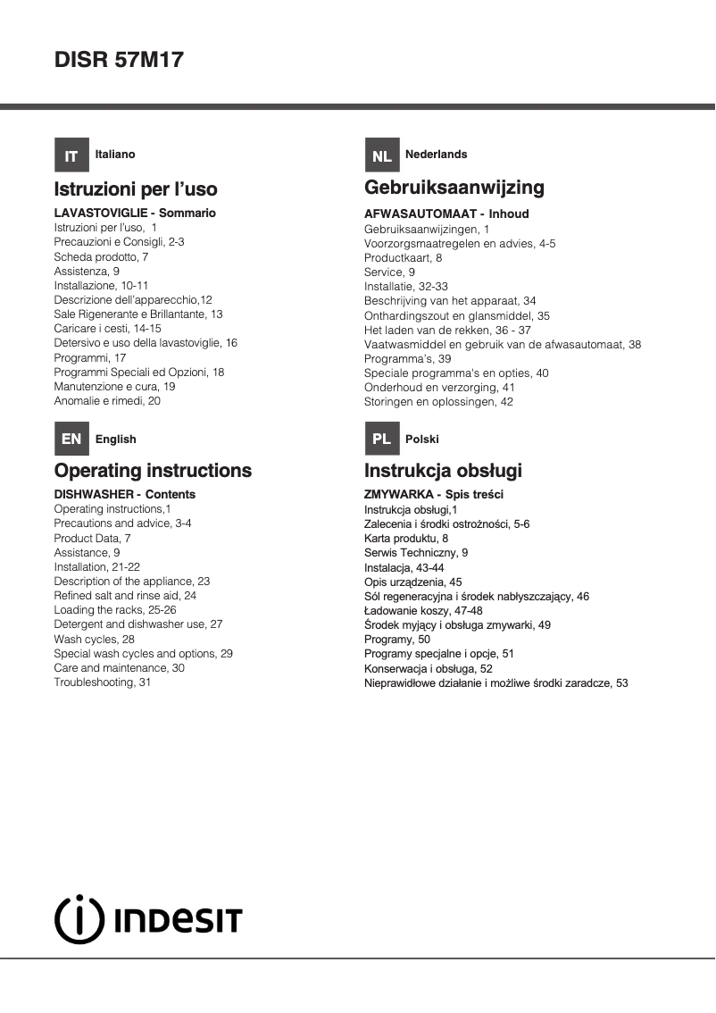 Imagen de la primera página del manual del dispositivo DISR 57M17 CAL EU
