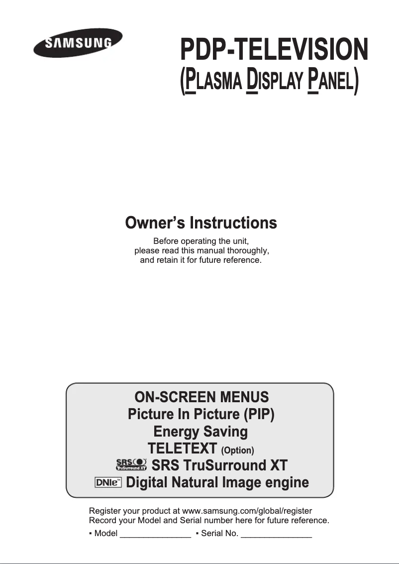 Page n°1 - Manuel utilisateur Samsung PS-50C91