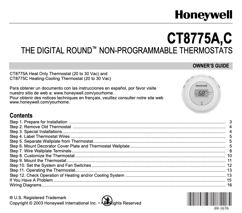 Page 1 de la notice Manuel utilisateur Honeywell CT8775A