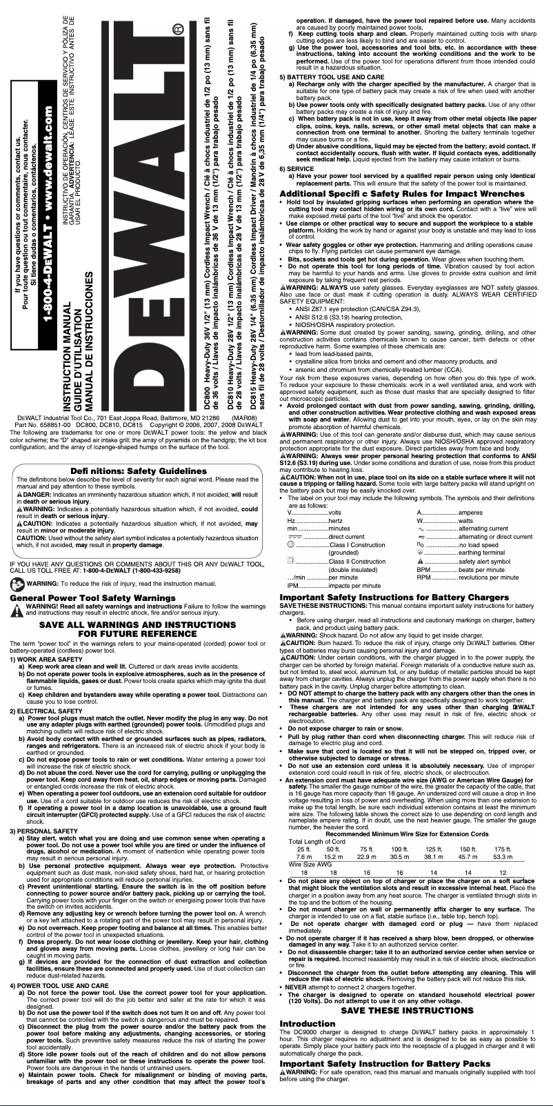 Page 1 de la notice Manuel utilisateur DeWalt DC815KL