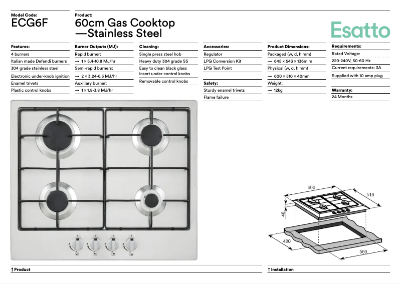 Page n°1 - Fiche technique Esatto ECG6F