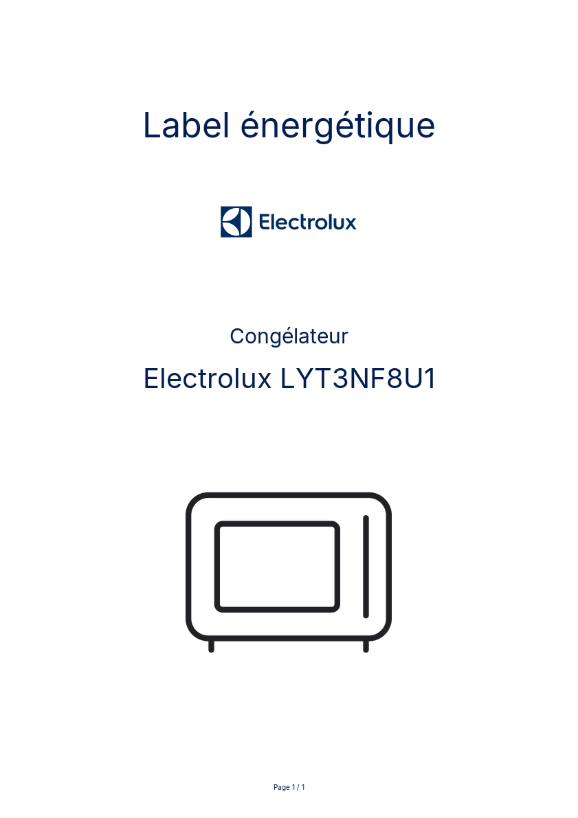 Page n°1 - Label énergétique Electrolux LYT3NF8U1