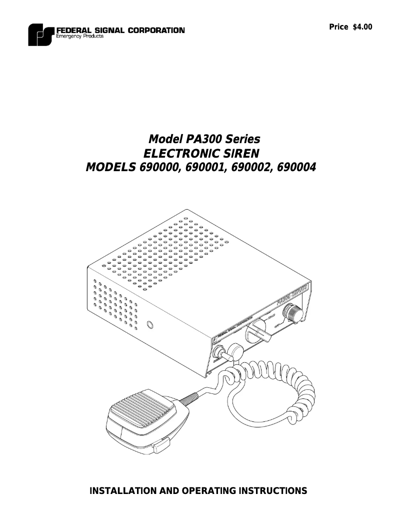 Page n°1 - Manuel utilisateur Federal Signal PA300