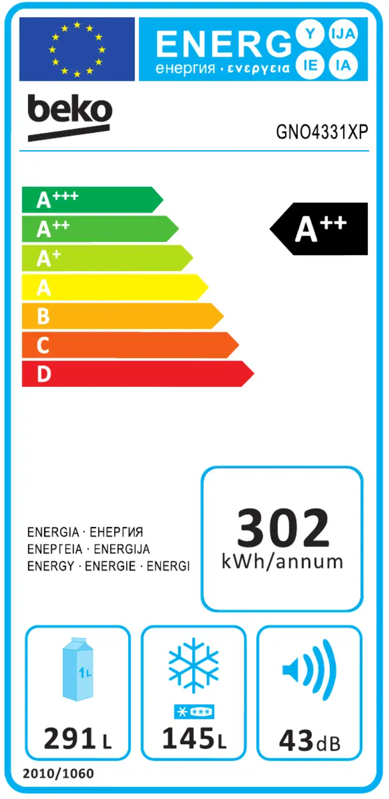 Page n°1 - Label énergétique Beko GNO4331XP