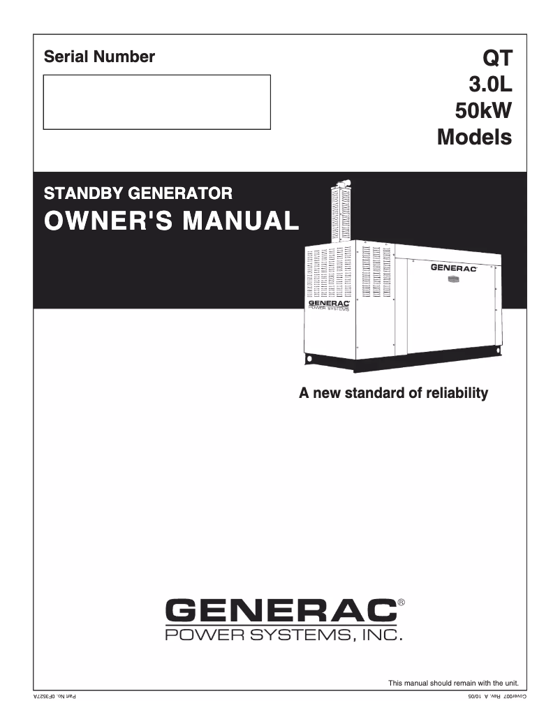 Page 1 de la notice Manuel utilisateur Generac QT05030KNSN